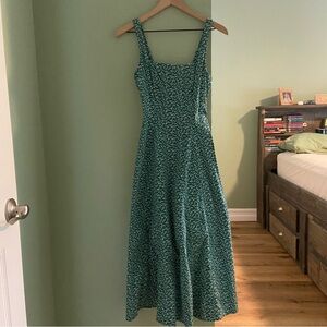 Abercrombie Fit and Flare Stretch Midi Dress ~ Green Print ~ Size XS Tall